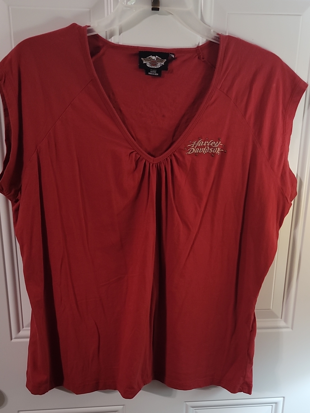 Harley-Davidson Women's Red V-Neck Logo Top